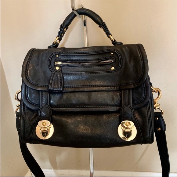 Juicy Couture Handbags - Juicy Couture Black gorgeous leather satchel crossbody handbag w/ gold hardware